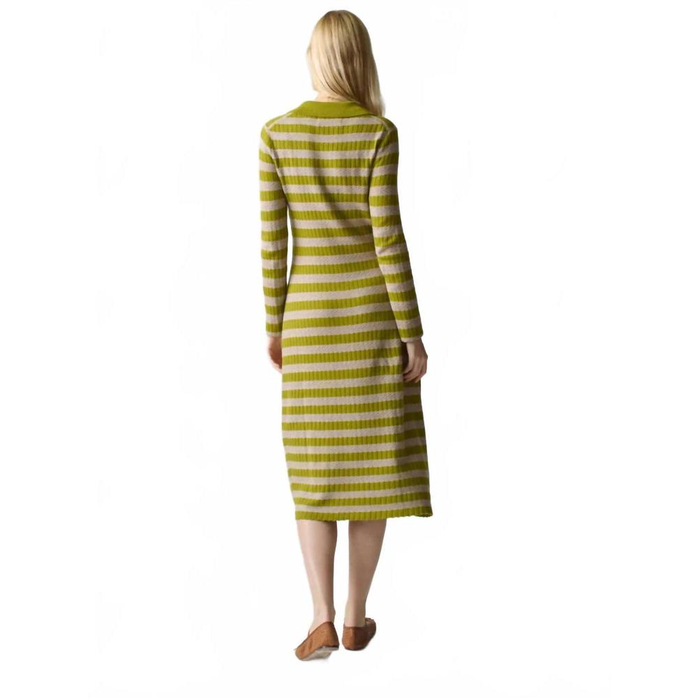 NEW LINGUA FRANCA morrissey textured stripe dress in olive oil - Picture 2 of 3